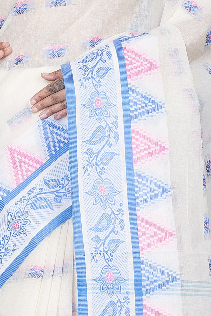 Sky Blue Pure Cotton Alkari Tant Saree (176)
